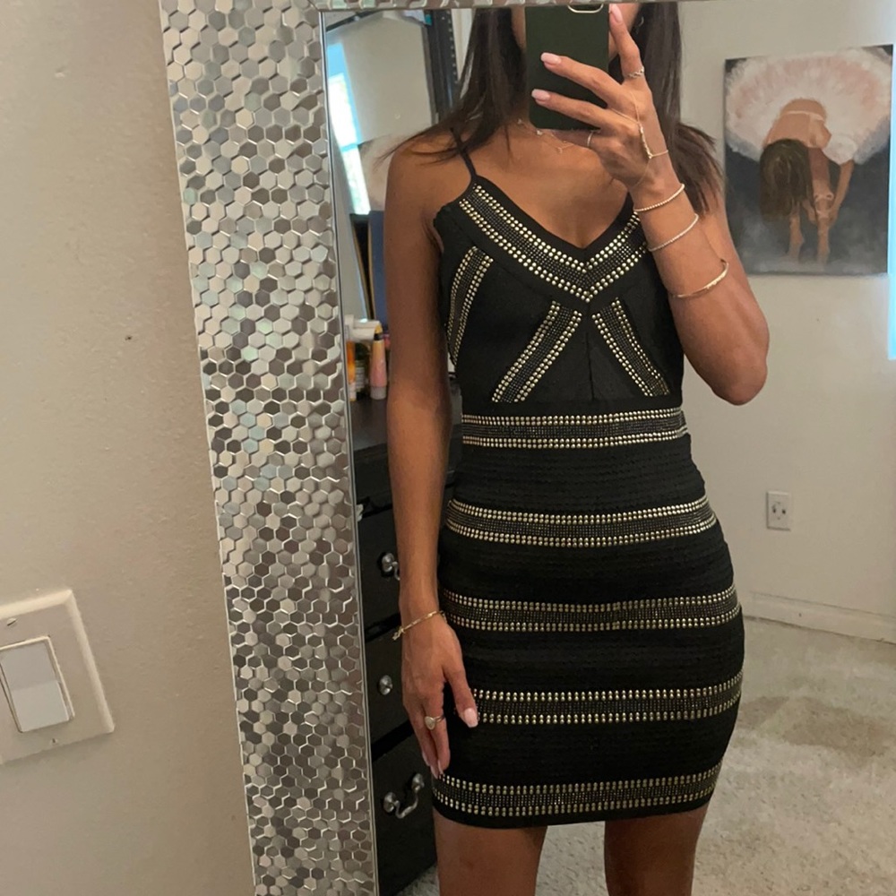 Black and gold mini dress